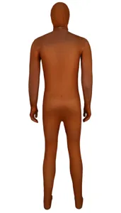 brown zentai suit full body spandex skin suit back view costume detail display item