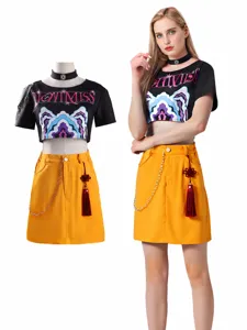 Conjunto de Disfraz de Cosplay K Pop Demon Hunter para Mujer Mira Traje de Actuación en Escena Top de Manga Corta y Falda con Accesorios