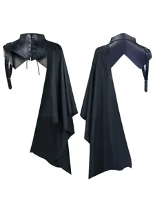 Medieval steampunk PU leather asymmetrical cape gothic shoulder shrug costume accessory