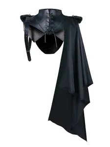 Medieval gothic asymmetric leather cape shoulder wrap cosplay costume accessory for Halloween.