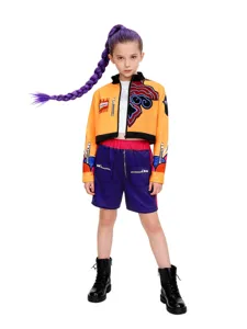 Kids K-pop cosplay jacket and shorts set stylish stage performance outfit for girls.