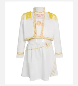 Kids K-pop performance costume cosplay white jacket and skirt set with fringe style.