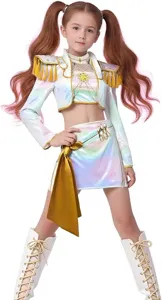 Kids K-pop Stage Cosplay Costume White Gradient Idol Performance Outfit with Long Boots