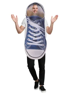 Funny Halloween sneaker costume for adults, creative canvas shoe outfit for party and cosplay.