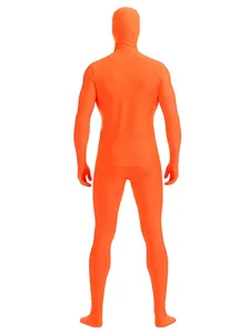 Unisex Orange Spandex Full Body Zentai Suit Stretch Open Face Jumpsuit Halloween Cosplay Costume Party Outfit