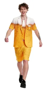 Men carnival beer suit short sleeve costume funny party outfit for Halloween cosplay event.