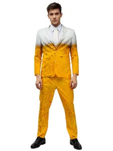 Men novelty beer print suit set for carnival party Halloween cosplay stage performance wear