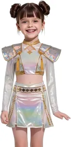Kids K-POP Cosplay Costume Iridescent White Stage Outfit Detailed View For Girls