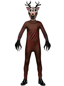 Kids Adults Horror Deer Monster Cosplay Costume Bodysuit With Mask Gloves Halloween Party Dress Up Apparel Outfit
