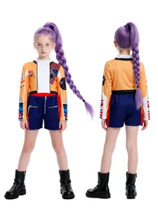 Conjunto de disfraz de cosplay de actuación K-POP para niños con peluca de trenza.