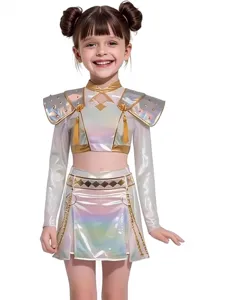 Girls Halloween K-POP Demon Hunter Cosplay Costume Gradient White Children Stage Performance Outfit Set