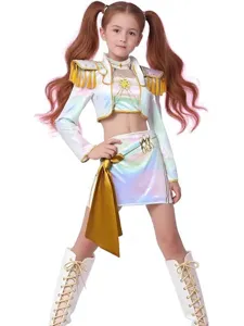 Kids K-POP white iridescent stage costume cosplay outfit for girls Halloween party performance.