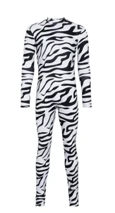 Black and white zebra print full body zentai bodysuit 3D digital print cosplay costume