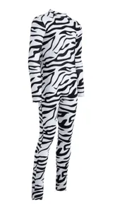 Black and white zebra print full body zentai suit 3D digital printed roleplay catsuit detail