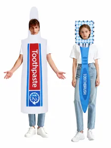 Halloween Funny Toothpaste And Toothbrush Couple Cosplay Costume Novelty Food Outfit Stage Performance Dress Unisex