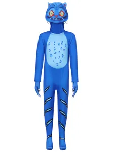Costume de Cosplay Tigre Bleu pour Enfants Combinaison sur le Thème des Animaux avec Capuche Tenue de Fête