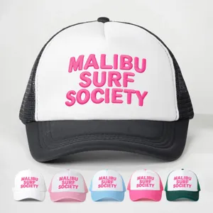 Malibu Surf Society Geborduurde Mesh Honkbalpet Kleurblok Trucker Pet Ademend Verstelbaar Zonnescherm Outdoor Pet