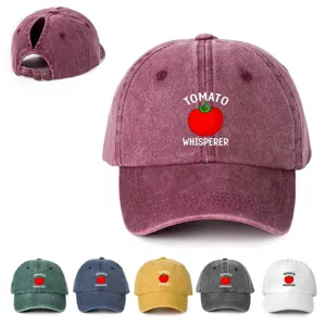 Damen Casual Polyester Baseballkappe Verstellbar Outdoor Sonnenschutz Pferdeschwanz Hut Tomatenmuster Ins Stil