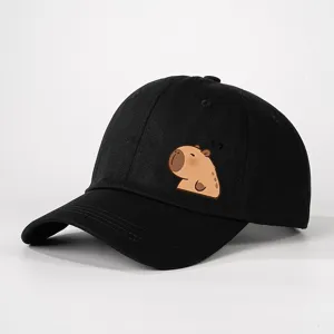 Schwarze Capybara Print Baseballkappe für Outdoor Freizeit, verstellbare Baumwollmütze.