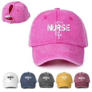 Gewaschene Polyester Zopf Baseballcap mit Krankenschwester Leben und Herz Print Mit verstellbarer Schnalle für Sonnenschutz im Freien