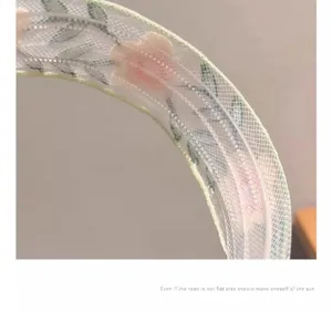 Detail view of the elegant mesh embroidered floral headband featuring delicate beads and wide style.