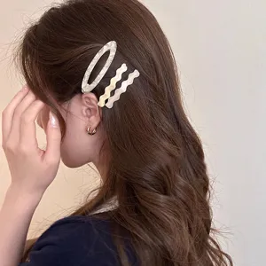 Set of 3 acetate hair clips for women, stylish wave and oval side hair pins, elegant hair accessories.