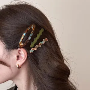 Acetate hair clips set of 3 stylish wavy and oval tortoiseshell barrettes for women hair styling