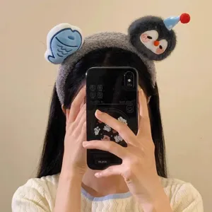 Schattige pluche pinguïn en vis haarband voor vrouwen, zachte haarhoepel voor dagelijks.
