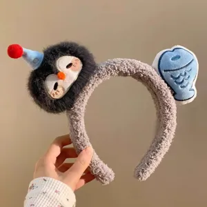 Schattige pluche pinguin vis haarband cartoon haaraccessoire schattig make-up foto rekwisiet