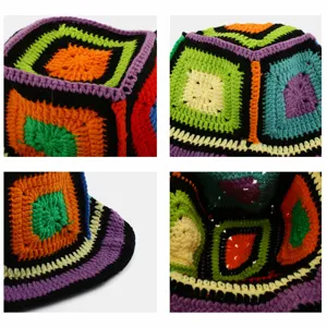 Chapeau bob crocheté coloré fait main chapeau de soleil en tricot vintage pour femmes.