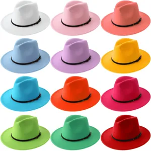 Damen Fedora Hut Britischer Stil Jazz Kappe Baumwollmischung Flache Krempe Trilby Hut Mit Schwarzem Gürtel Metallschließe Modische Warme Mütze