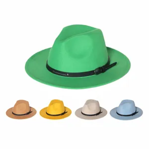 Klassieke Platte Rand Fedora Hoed Vintage Britse Stijl Vilt Jazz Pet Winter Warm Zonbescherming Effen Kleur Unisex Mode Hoed