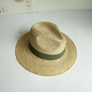 Handgeflochtener Bast-Strohhut für Damen, Sommer Strand Sonnenhut, modischer Fedora Hut.
