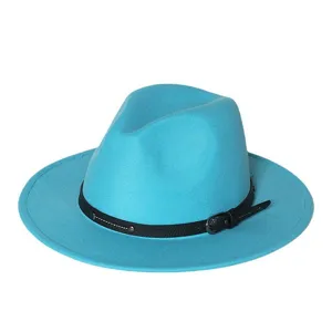Felle kleur platte rand fedora hoed voor dames en heren, stijlvolle vilten hoed voor de winter.