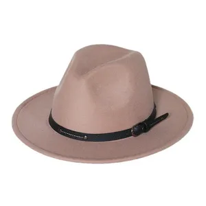 Klassieke kameel fedora hoed voor dames en heren, stijlvolle vilten hoed met zwarte riem.