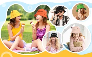 Cute frog bucket hat for women and men, funny animal sun hat casual outdoor basin hat fashion.