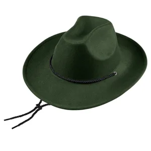 Chapeau fedora en feutre vert foncé pour femme, chapeau de jazz à large bord et bride.