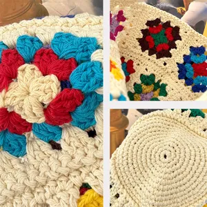 Handmade crochet floral bucket hat vintage knit colorblock hollow fisherman hat women
