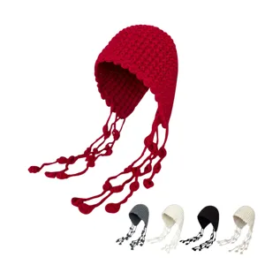 Damen Winter Warm Gestrickte Mütze Handgemachte Quaste Pompon Pullover Kappe Dicke Ohrenklappe Thermische Kopfbedeckung