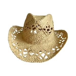 Hollow out straw hat detail view, intricate woven texture, breathable summer beach sunhat close up