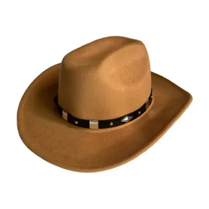 Unisex Vintage Felt Western Cowboy Hat British Fedora Hat With Chain Metal Decor For Men Women Party Outdoor