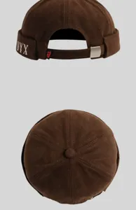 Casquette docker marron en velours côtelé pour homme et femme, bonnet retro sans bord réglable.