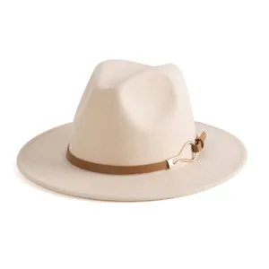 Unisex British Vintage Cotton Fedora Hat Wide Flat Brim Jazz Cap With PU Leather Belt Buckle Decoration Retro Fashion Hat