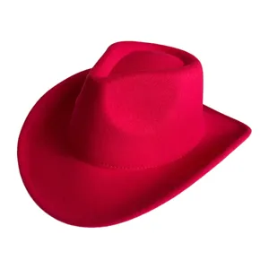 Red felt western cowboy hat for men and women, vintage winter fashion fedora hat stylish headwear.