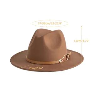 Classic wool felt fedora hat for women men vintage jazz cap with belt decoration brown