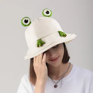 Cute frog bucket hat for women, funny cartoon sun protection fisherman hat cute style