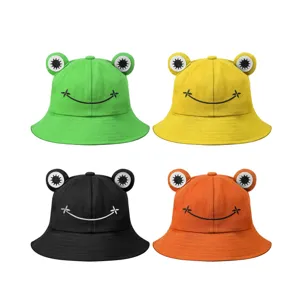 Cute Cartoon Frog Bucket Hat Women Cotton Casual Sun Protection Fisherman Cap