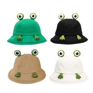 Cute Frog Bucket Hat For Women Summer Sun Protection Cotton Fisherman Hat Cute Cartoon Animal Outdoor Cap