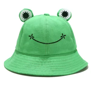 Green frog bucket hat for women cute cartoon casual sun hat couple matching basin cap