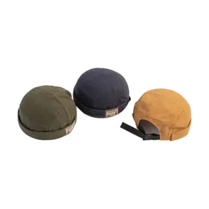 Retro canvas docker hat for men and women, casual solid color miki sailor cap, adjustable.